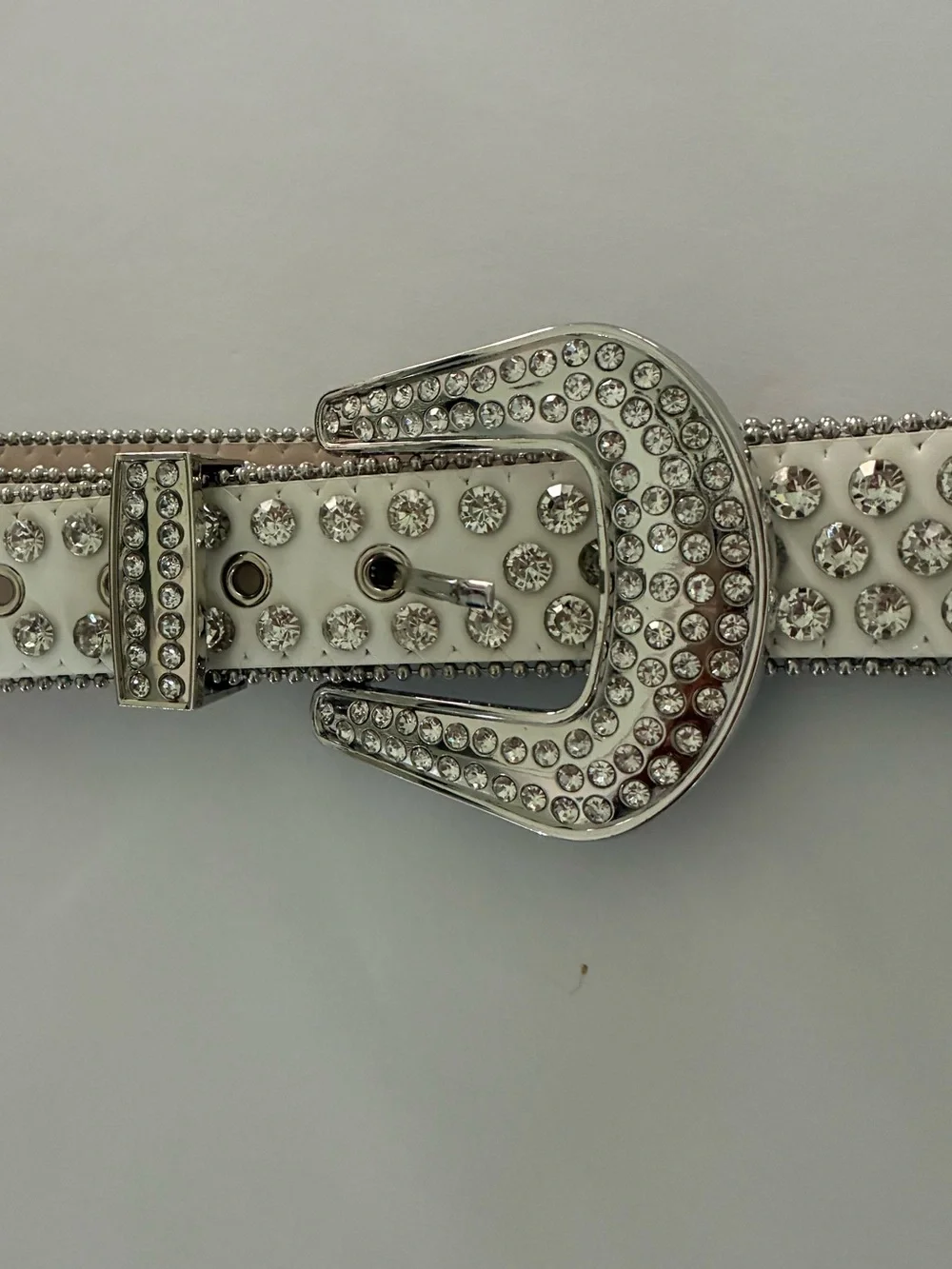 Crystal Rhinestone Studded Western Belt Bling Buckle 90s Y2K White Silver Large